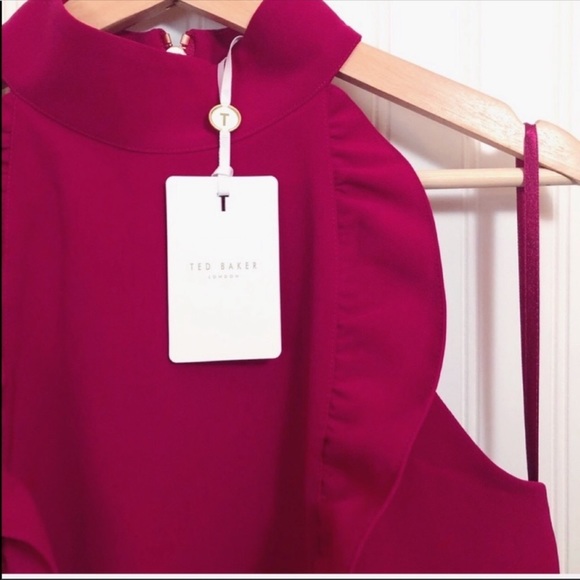 Ted Baker London Torriya Ruffled Sleeveless Halter Tunic Dress In Deep Pink NWT - Picture 10 of 12